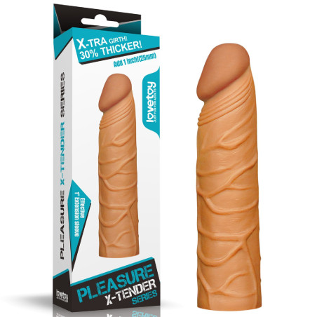 Add 1" Pleasure X Tender Penis Sleeve Brown