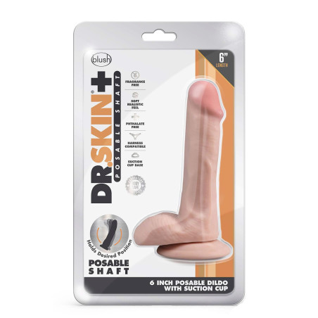 DR. SKIN PLUS 6 INCH POSABLE DILDO WITH BALLS VANILLA