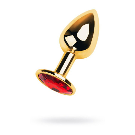 Gold anal plug with gem, red