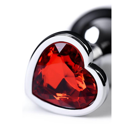 Silver anal plug with pink gem heart-shaped