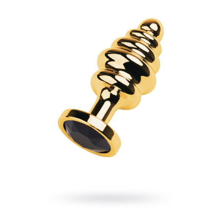Golden anal plug with black gem