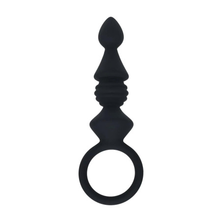 Ribbed Silicone Anal Probe with Loop - Black