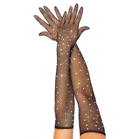 Rhinestone Fishnet Opera Length Gloves