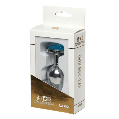 Star Collection - Silver Metal Anal Plug L - Light Blue Stone