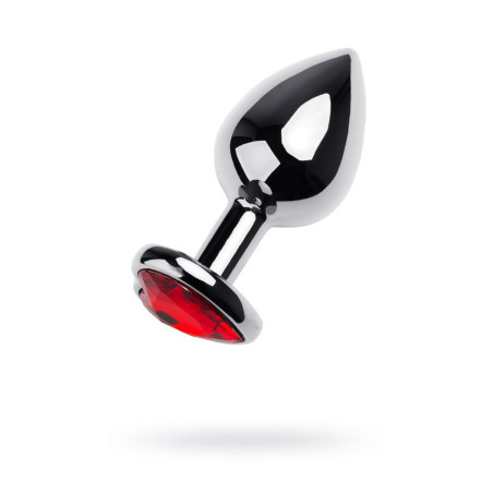 Silver anal plug TOYFA Metal with red heart-shaped gem