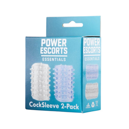 Power Escorts - BR338 - Textured Penis Sleeves – 2-Pack Clear Blue