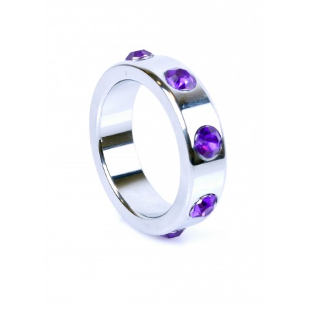 Pierścień-Metal Cock Ring with Purple Diamonds Large