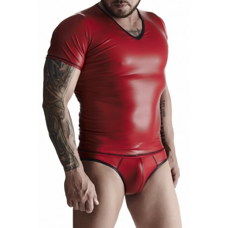 męski komplet z wetlooka: t-shirt w serek, figi typu brazyliany XXL