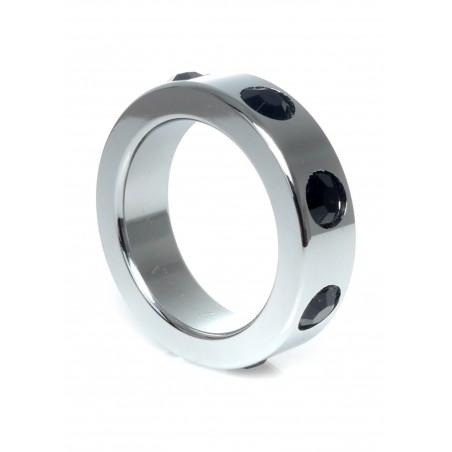 Pierścień-Metal Cock Ring with Black Diamonds Medium