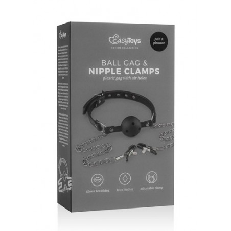 Knebel-Open Ball Gag With Nipple Clamps